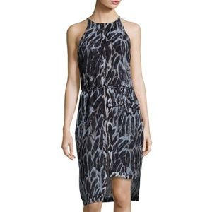Halston Heritage Tiered-Hem Feather-Print Dress